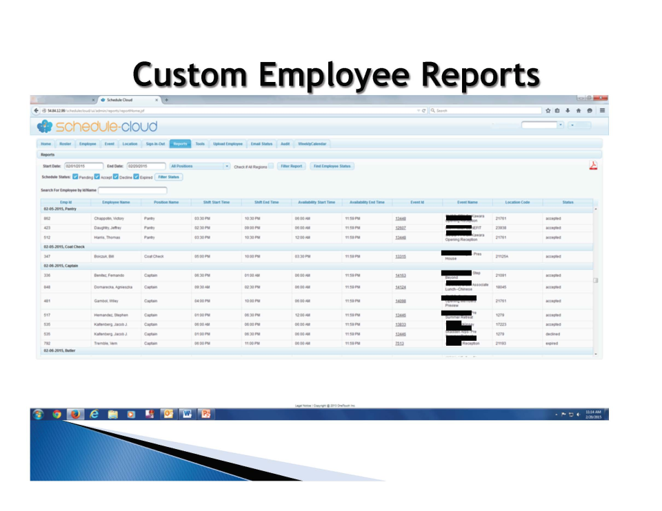 screenshot of schedule cloud